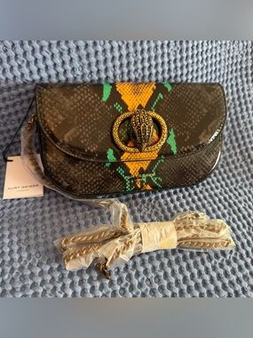 Kurt Geiger Black Snake-Print Crossbody with Green & Yellow Accents